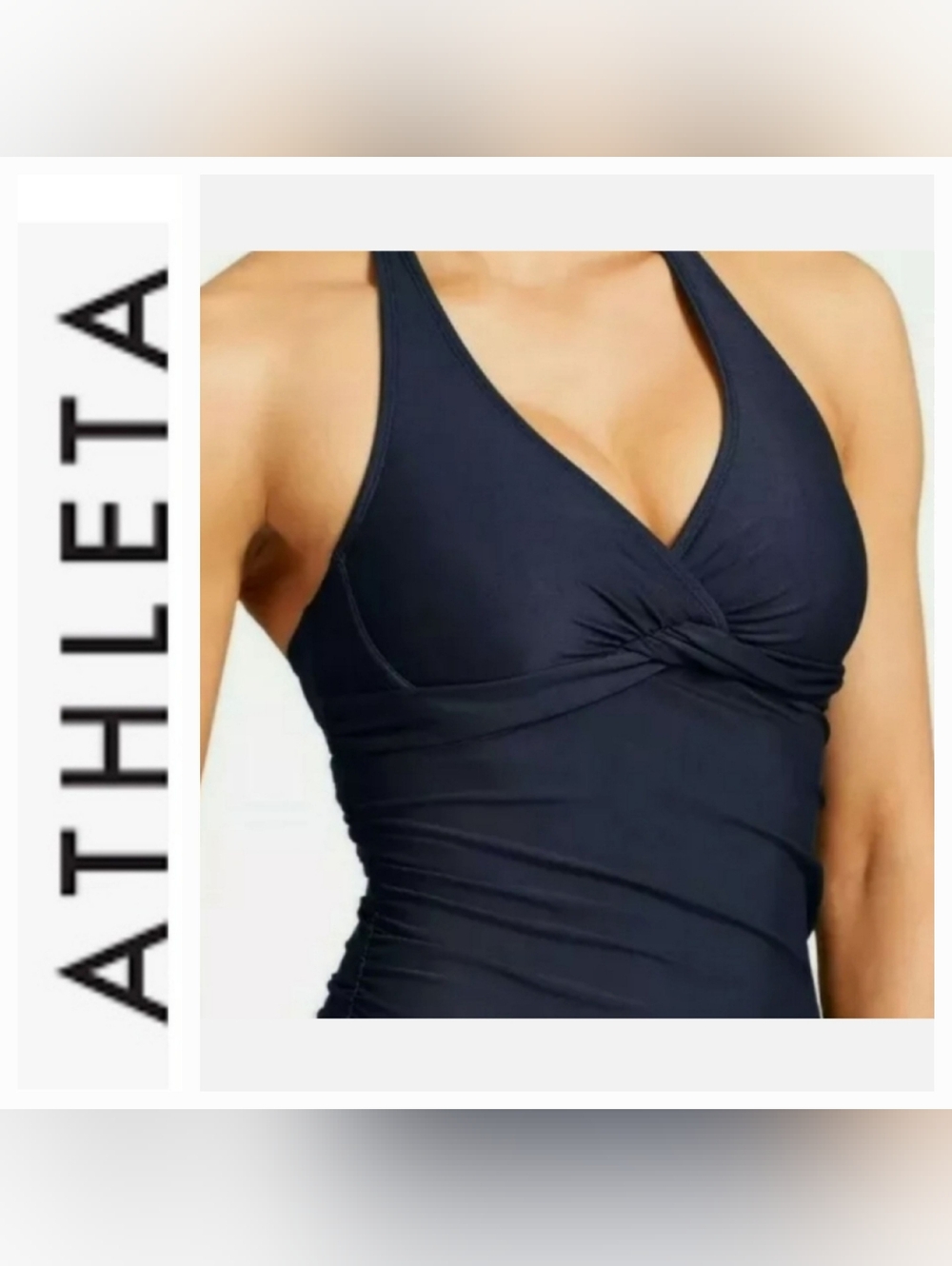 Athleta Xtra Life Tara Tankini Top Athletic Halter Navy Blue Sz 32 B/C Tall NWT